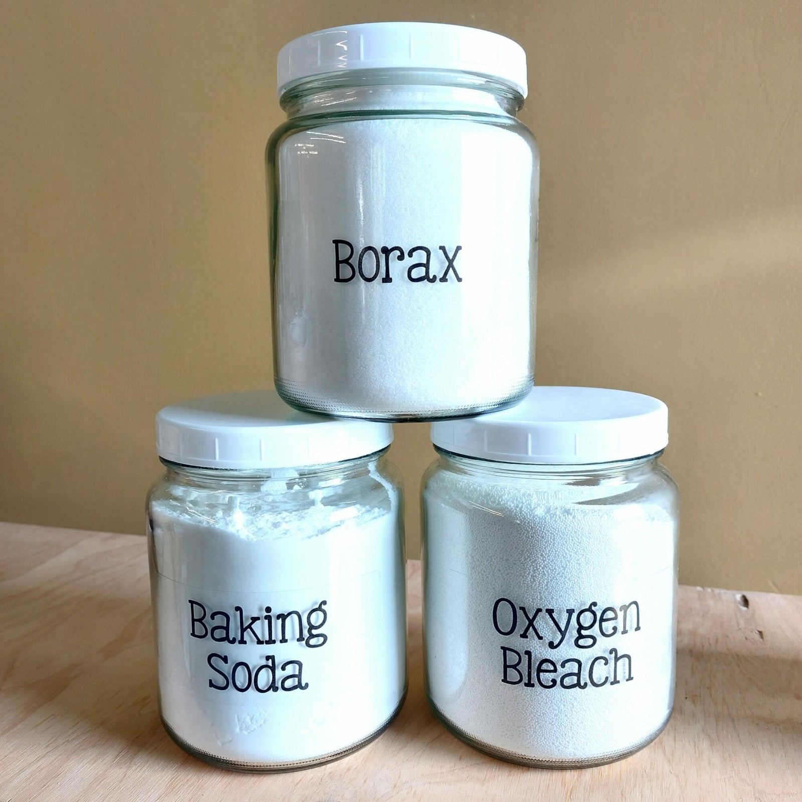 A set of labels to apply to your glass jars and containers to label all your DIY cleaning ingredients.