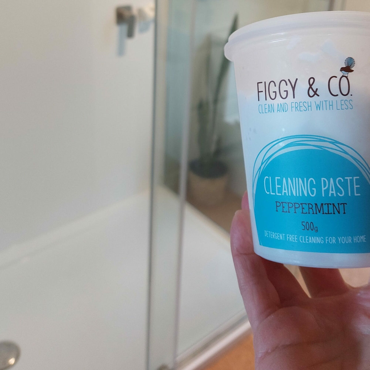 shower cleaning is easy with Figgy & Co. cleaning paste. cleans your bathroom and remove soap scum with easy. non-toxic bathroom cleaner