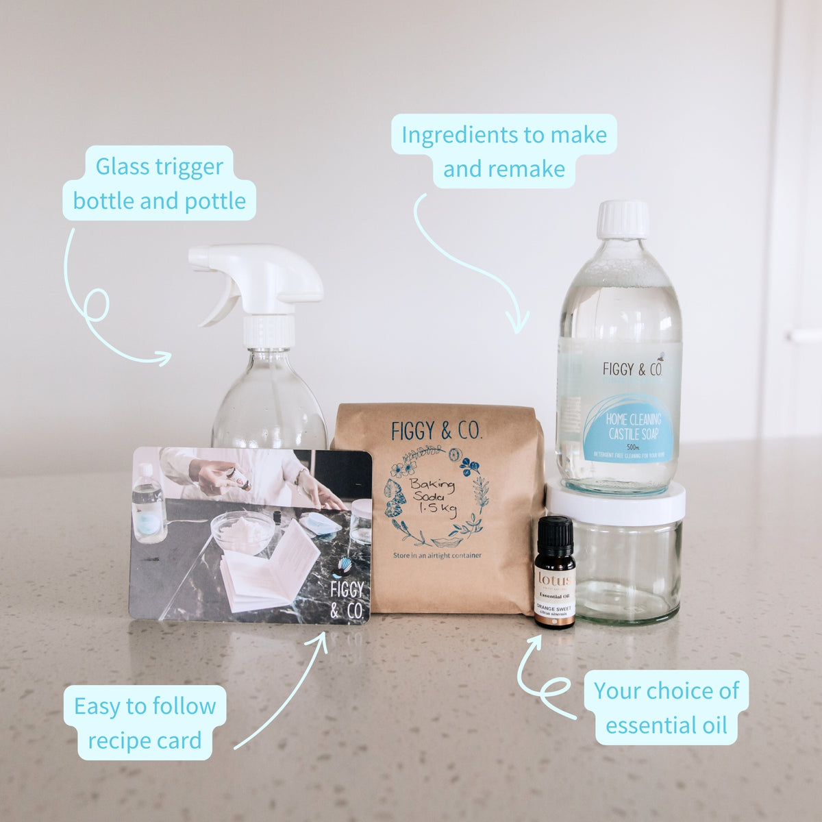 Make a DIY bench spray and soft scrub with the Figgy and co Kitchen and bathroom DIY pack