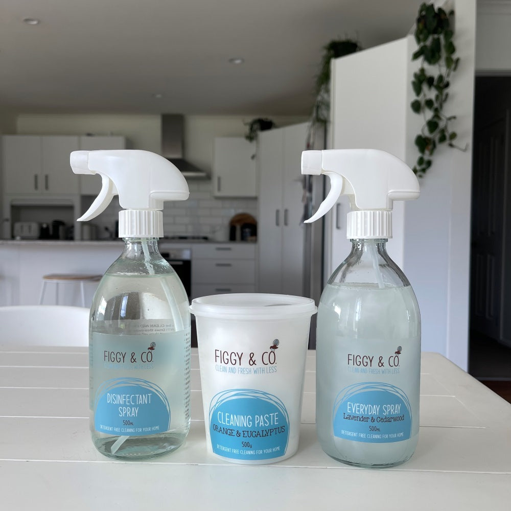 the healthy home trio is a value bundle from Figgy & Co offering the best natural home cleaners to use in your non-toxic home cleaning routine