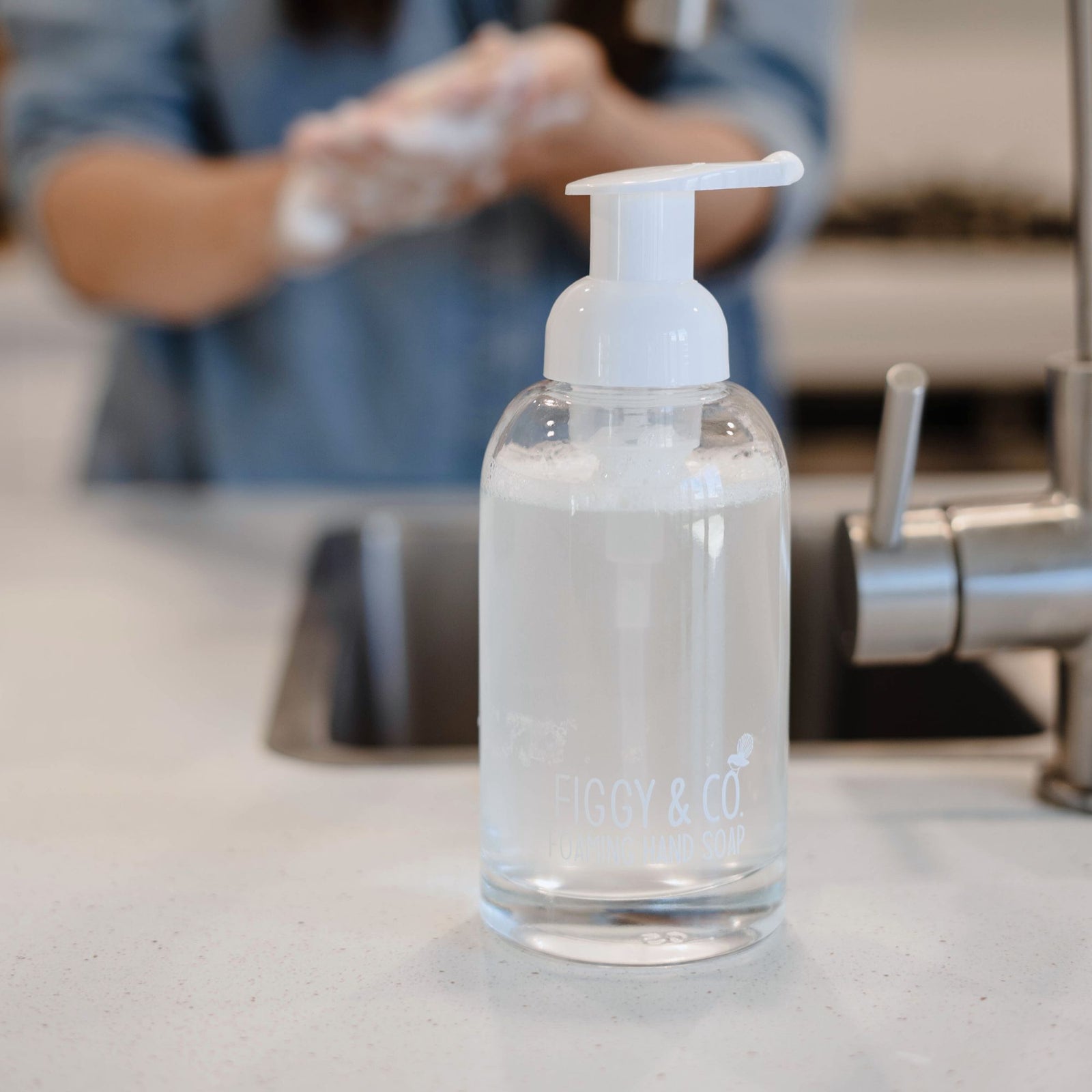 refill and reuse the glass foaming hand soap bottle from Figgy and co