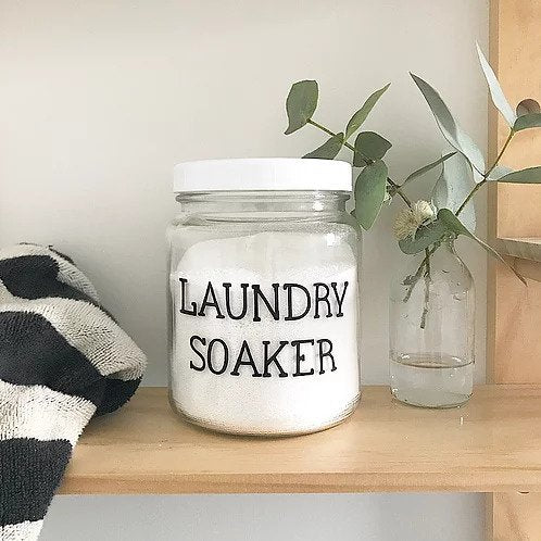 Figgy and Co natural eco nontoxic green cleaning laundry soaker label storage glass jar nz home decor DIY