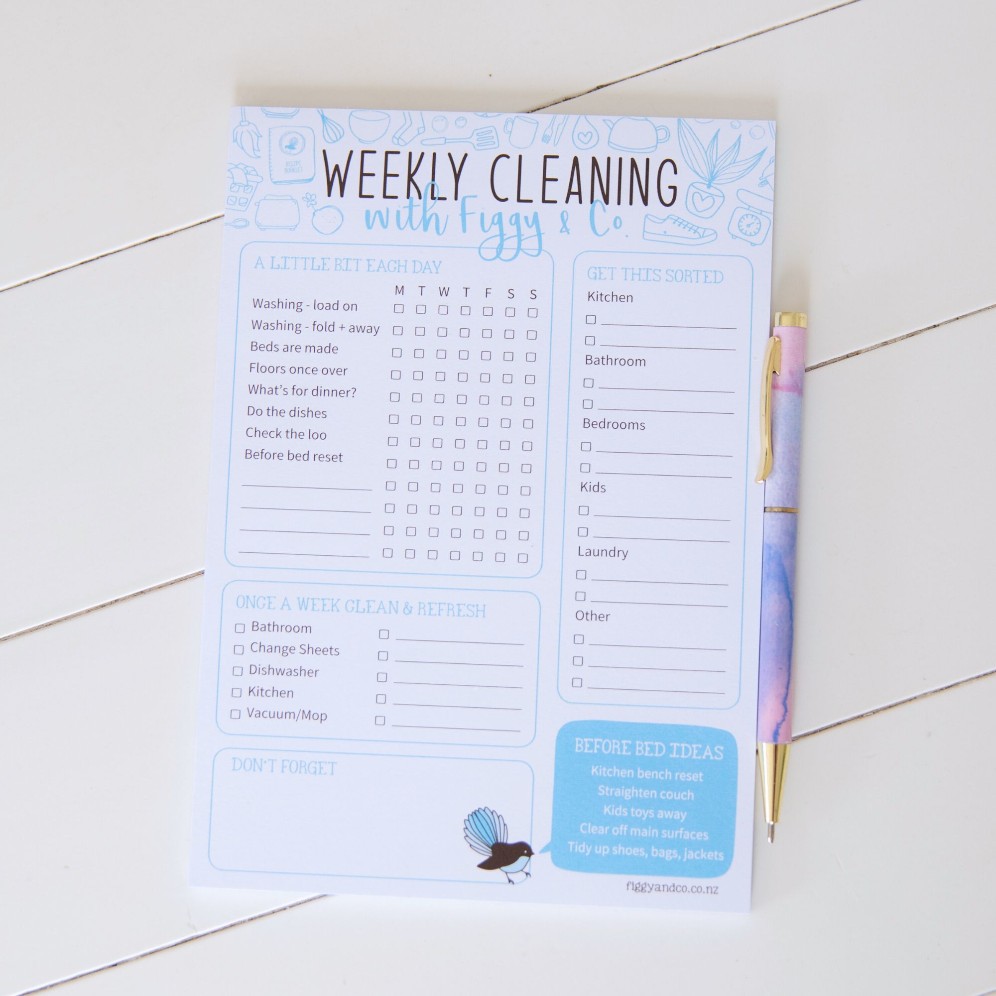 Reminder Clean Cleaning checklist | 30x weekly sheets | Get organised | - figgyandco