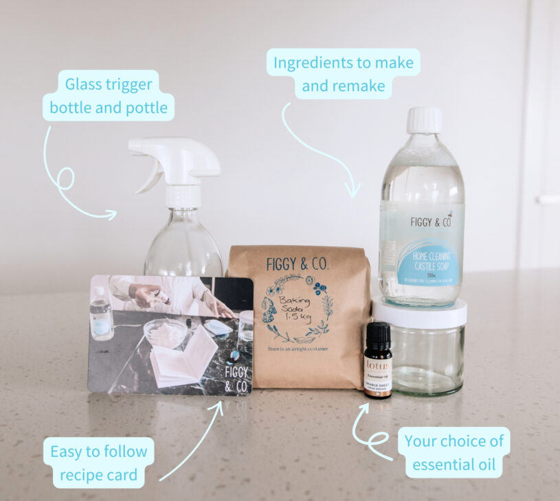 Make a DIY bench spray and soft scrub with the Figgy and co Kitchen and bathroom DIY pack